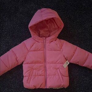 Old Navy Light Pink Puffer Jacket with Rainbow and Hood